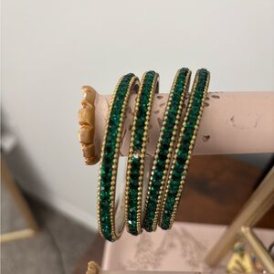 Elegant Green and Gold Bangle Set